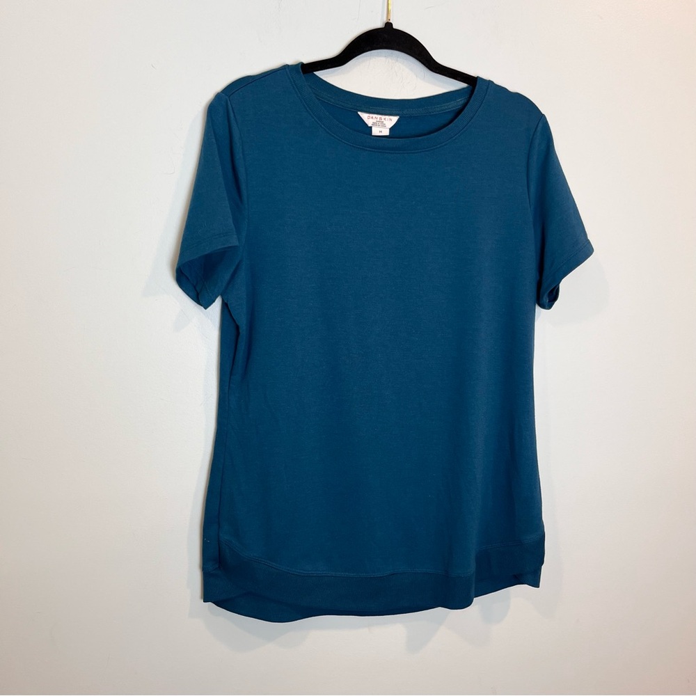 Danskin Women’s Turquoise Short Sleeve Active Top Round Neck Stretch Tee Sz M